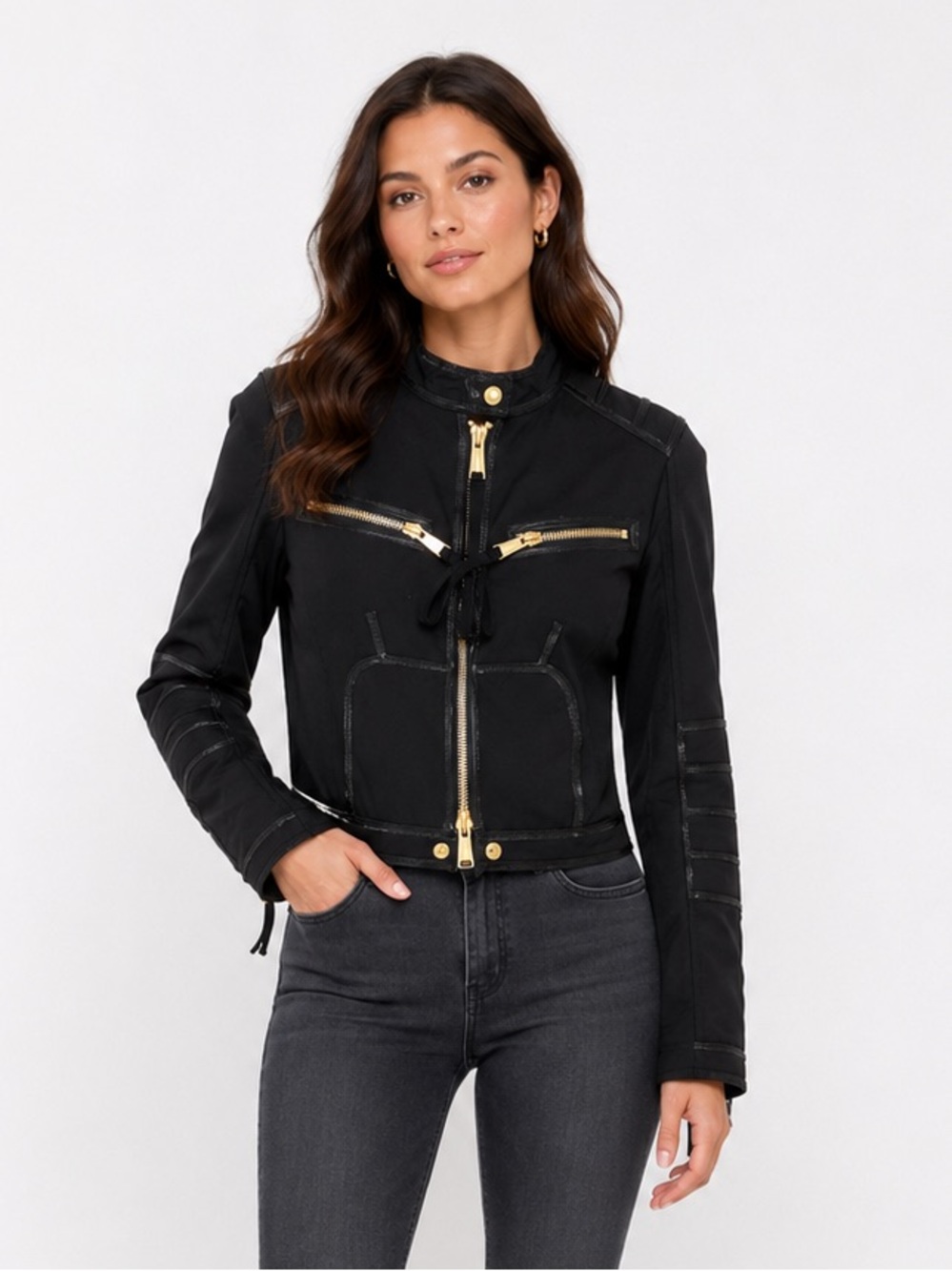 DSQUARED Jacket Moto Coat Patent Leather Moto